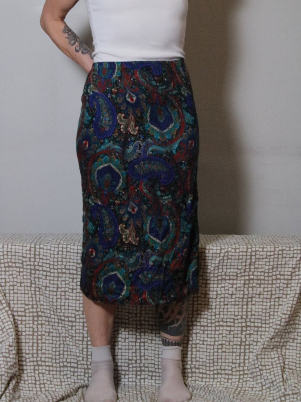 Vintage 80s Paisley Midi Skirt XS